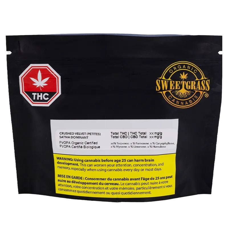Sweetgrass Organic Cannabis 3.5 g Crushed Velvet Petites Lto Flower