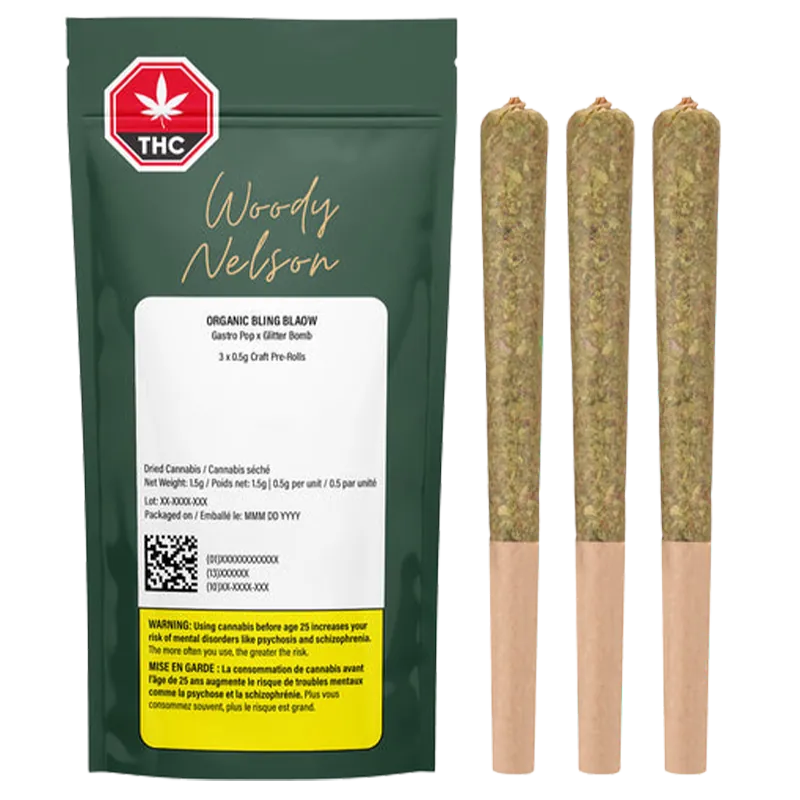 Woody Nelson 1.5 g Organic Bling Blaow Craft PR 3 x 0.5 g Pre-Rolls