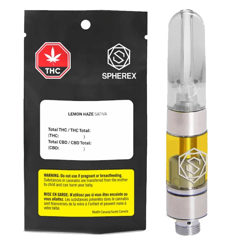 Close-up of the Lemon Haze Pax Pod against a black background with branding and regulatory text in French.