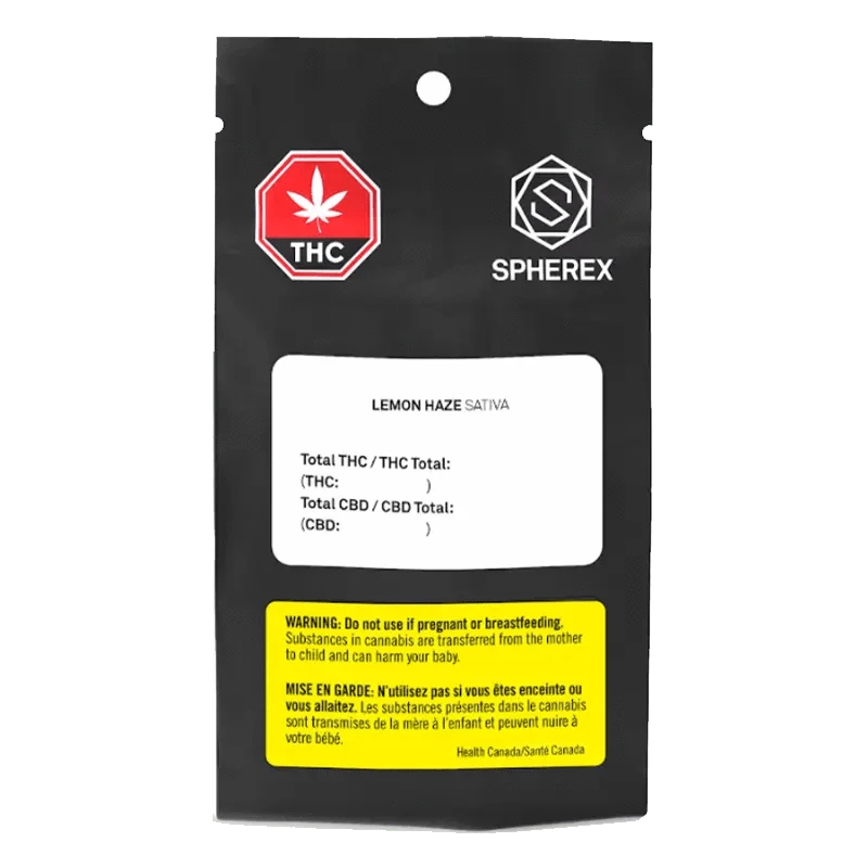 A close-up of the Lemon Haze Pax Pod packaging with warnings and branding against a white background.