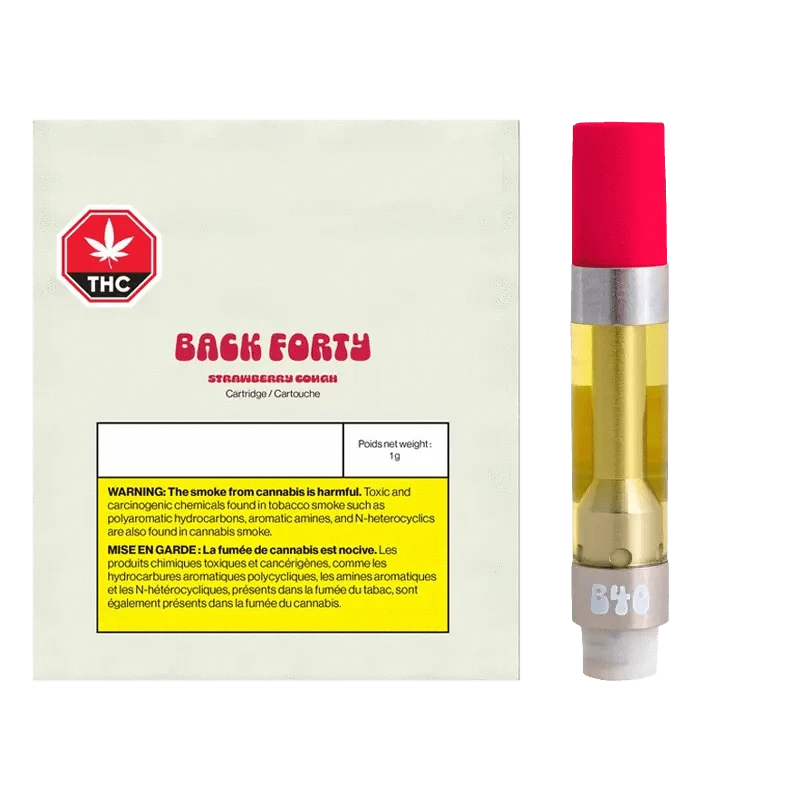 Back Forty Strawberry Cough THC Distillate Vape Cartridge: Lowest Price | Canna Cabana Back Forty Strawberry Cough THC Distillate Vape Cartridge: Lowest Price | Canna Cabana