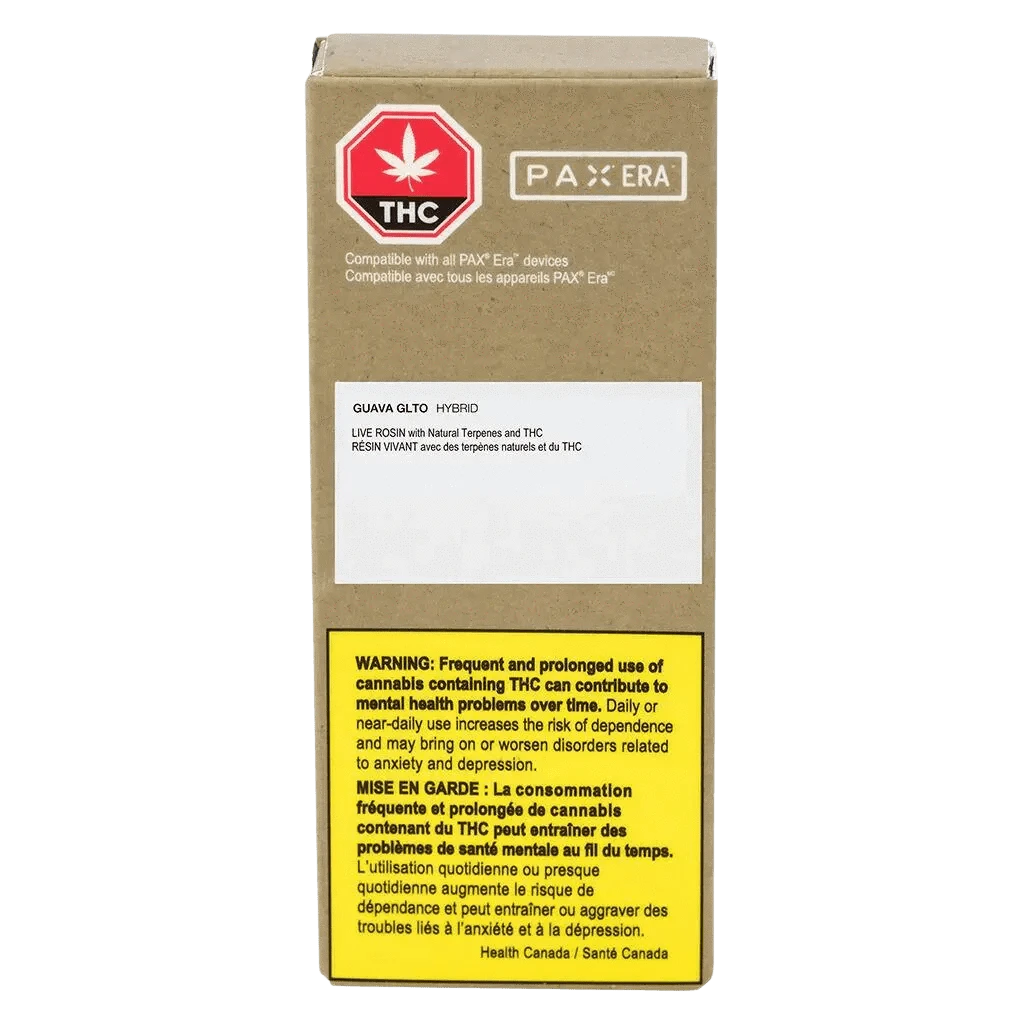 The Guava Gelato Pax Pod against a white background includes a warning message about potential risks.