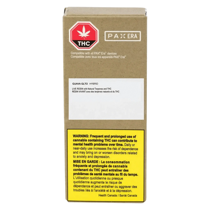 The Guava Gelato Pax Pod against a white background includes a warning message about potential risks.