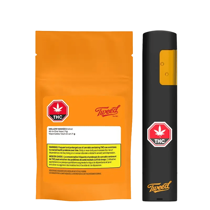 Tweed Mellow Mango 1g Vape Cartridge High THC Potency: Lowest Price | Canna Cabana Tweed Mellow Mango 1g Vape Cartridge High THC Potency: Lowest Price | Canna Cabana