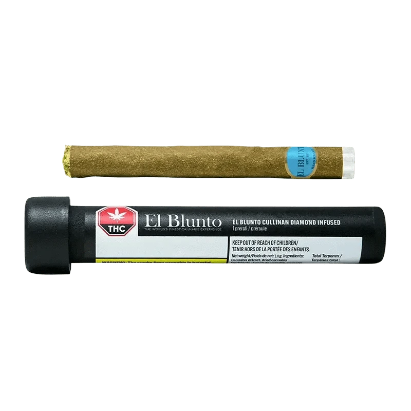 Close-up of the Cullinan Diamond Infused Pre Rolled 1 x 2 g, displaying a colorful label against its wrapped form.