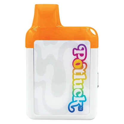 Front-facing view of the Tangerine Sunrise CBG Disposable Vape with an orange mouthpiece and white body showing a rainbow "gotlick" logo.