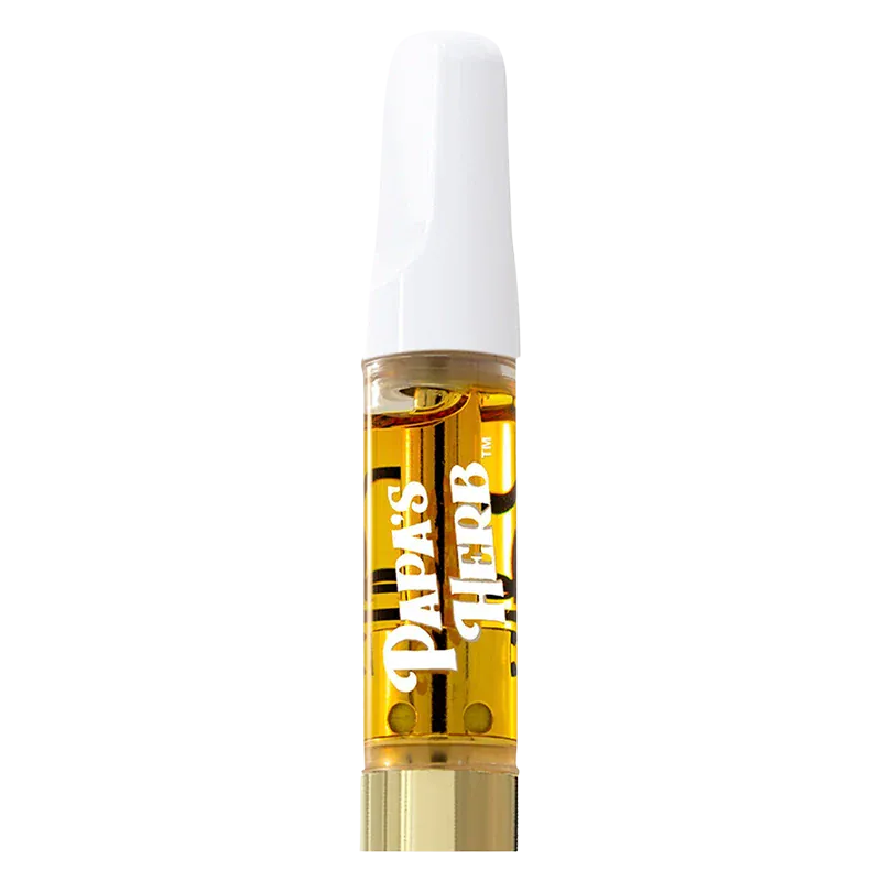 Centered vertical studio shot of the Blueberry Zlshie Vape Cartridge with amber oil visible through clear casing and a white mouthpiece.