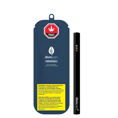 A close-up of the AIO Midnight Berry Disposable Vape against a dark background, highlighting its sleek, cylindrical design.