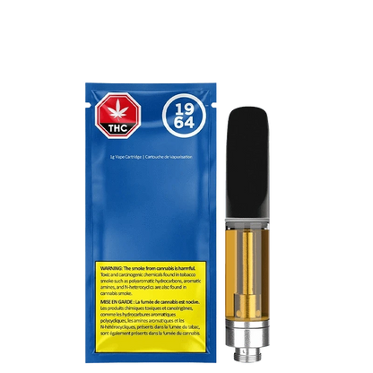 Close-up of the Blue Dream FSE Resin Vape Cartridge, showing a metallic tip against a dark background.