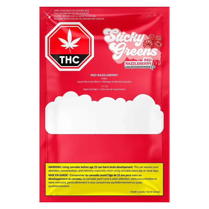 Sticky Greens 1 g Sticky Greens Red Razzleberry Liquid Diamond Vape Cartridge Liquid Diamond Carts