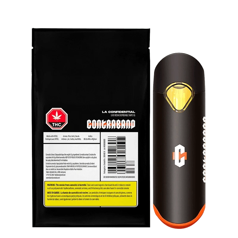 Contraband LA Confidential Live Resin Vape 1g Indica Online: Lowest Price | Canna Cabana Contraband LA Confidential Live Resin Vape 1g Indica Online: Lowest Price | Canna Cabana