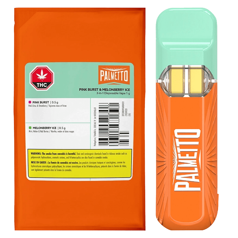 Palmetto Pink Burst Melonberry Ice 1G Disposable Vape Hybrid: Lowest Price 