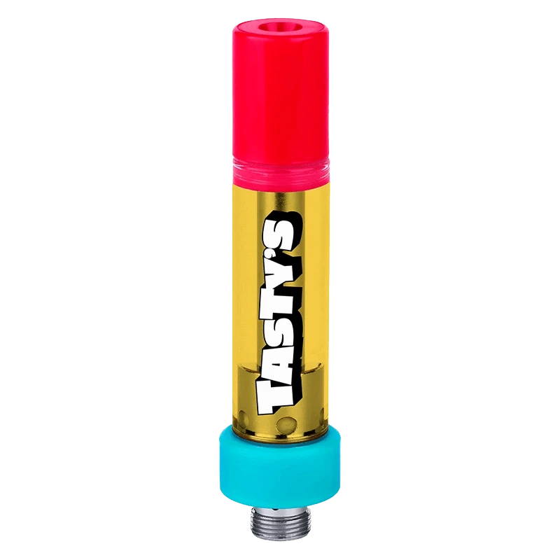 A close-up view of the Strawberry Ice Vape Cartridge with a silver tip and white base against a plain background.