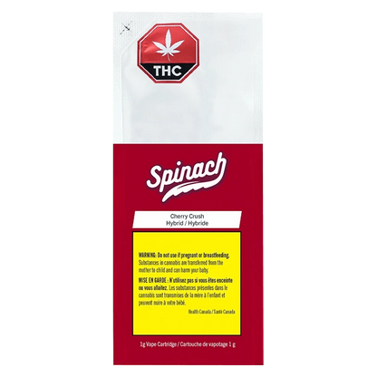 Front view of the Cherry Crush Vape Cartridge packaging against a black backdrop, displaying product details in white text.