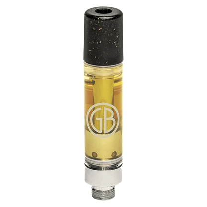 Close-up, angled view of the Pink Sunset Pure Live Resin Vape Cartridge with a silver base and clear glass.