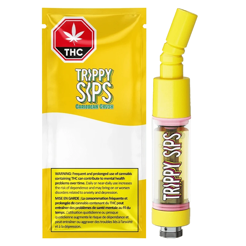 Front view of the Caribbean Crush-Liquid Diamond Vape Cartridge with a stark white background and vibrant text labels.