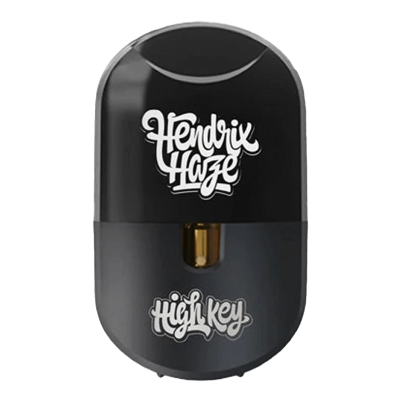 Front view of the Hendrix Haze Live Resin Liquid Diamond AIO Vape Cartridge with a sleek, dark finish.