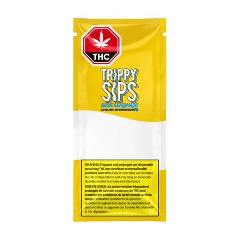 Front view of the Blue Lemonade Liquid Diamond Vape Cartridge packaging against a black background, featuring a warning label.