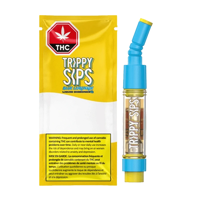 Front view of the Blue Lemonade Liquid Diamond Vape Cartridge, showing a white label and sleek, cylindrical design.