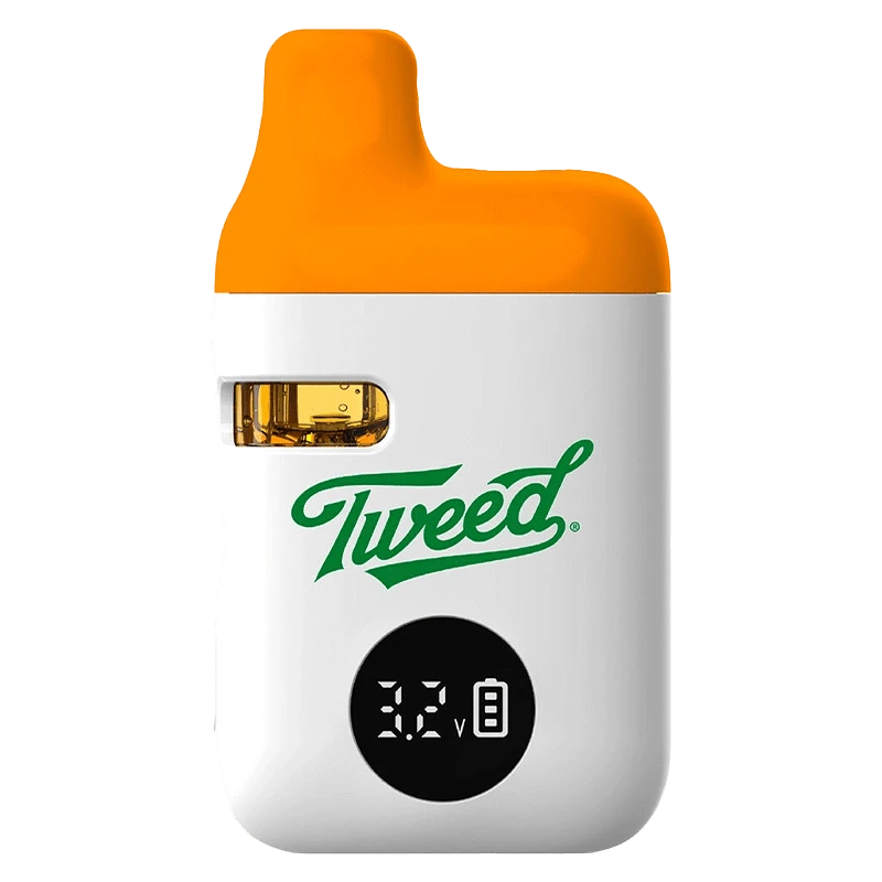 Front view of the Blood Orange Kush Liquid Diamonds AIO Disposable Vape with a sleek, white finish.