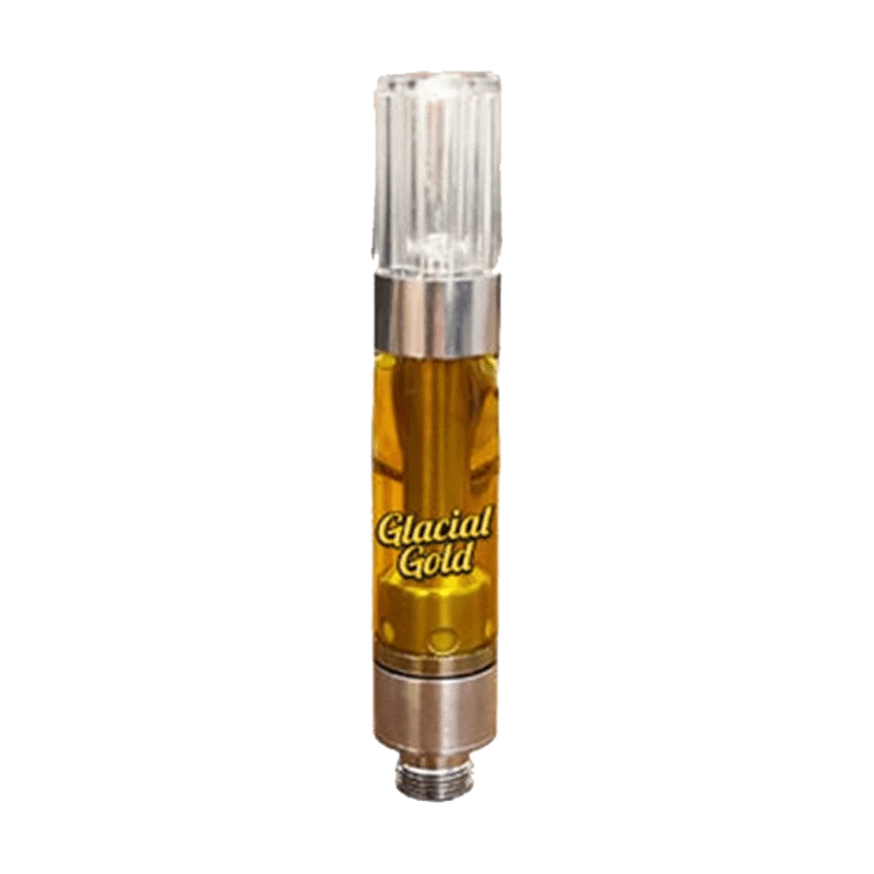 Front view of the Atmosphere Twisted Citrus Vape Cartridge, featuring a silver metal base and clear glass chamber.