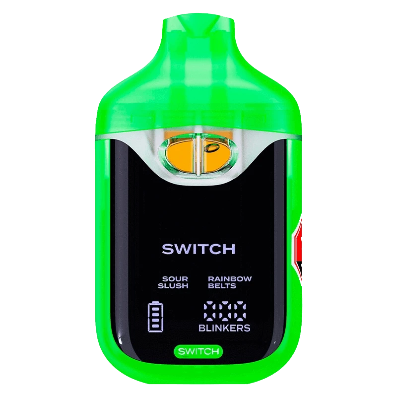 Front view of the Switch 95+ Digital Diamonds Sour Slush / Rainbow Belts AIO Disposable Vape, showing its sleek, black casing.