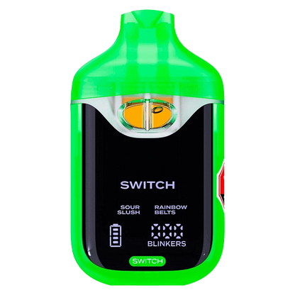 Front view of the Switch 95+ Digital Diamonds Sour Slush / Rainbow Belts AIO Disposable Vape, showing its sleek, black casing.