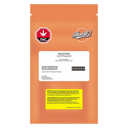 Close-up of the Key Lime Slice Vape Cartridge against a black background, highlighting its sleek design and label details.