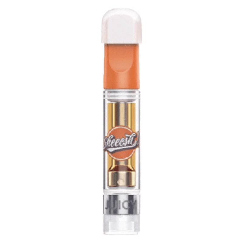 Close-up of the Key Lime Slice Vape Cartridge, showcasing its clear glass construction and metallic connector details.