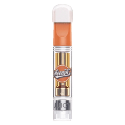 Close-up of the Key Lime Slice Vape Cartridge, showcasing its clear glass construction and metallic connector details.