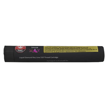 Close-up of the Liquid Diamond Key Lime Vape Cartridge against a dark background, showcasing its packaging details.