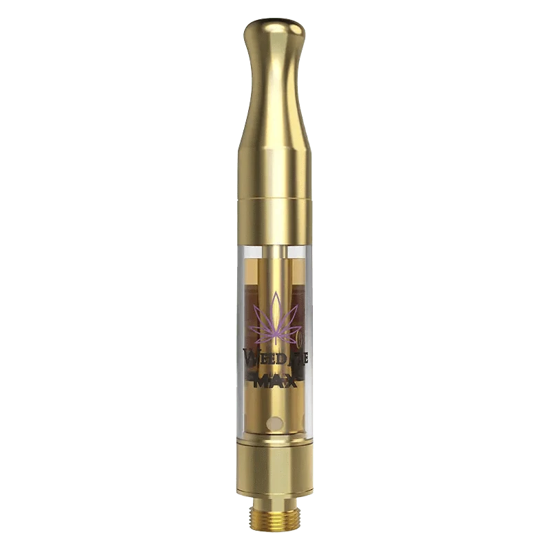 Close-up, angled view of the Liquid Diamond Key Lime Vape Cartridge with a metallic finish and visible liquid inside.