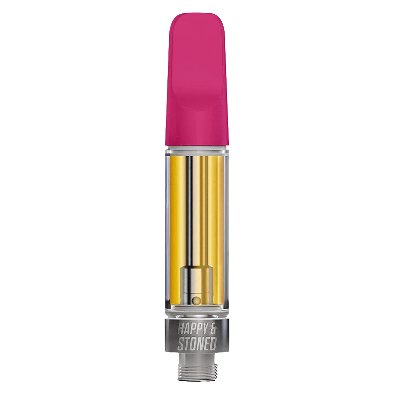 Front view of the Super Strawberry Watermelon Disty + Diamond Vape Cartridge, showing a clear tank with visible liquid against a neutral background.