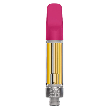 Front view of the Super Strawberry Watermelon Disty + Diamond Vape Cartridge, showing a clear tank with visible liquid against a neutral background.