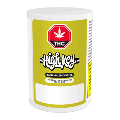 Front view of the Banana Smoothie Live Resin Liquid Diamond Disposable Vape with a white label and metallic accent.