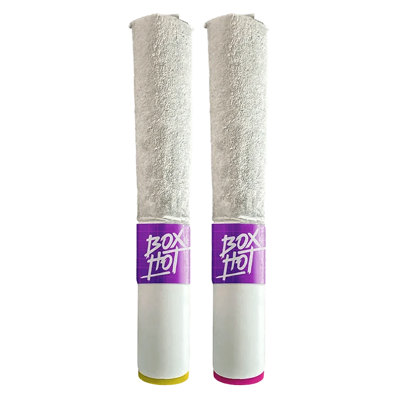 Front view of the Alien OG + Peach OG THCa Coated Infused Pre Rolled 2 x 1 g, showing two cylindrical containers with minimal branding on a white background.