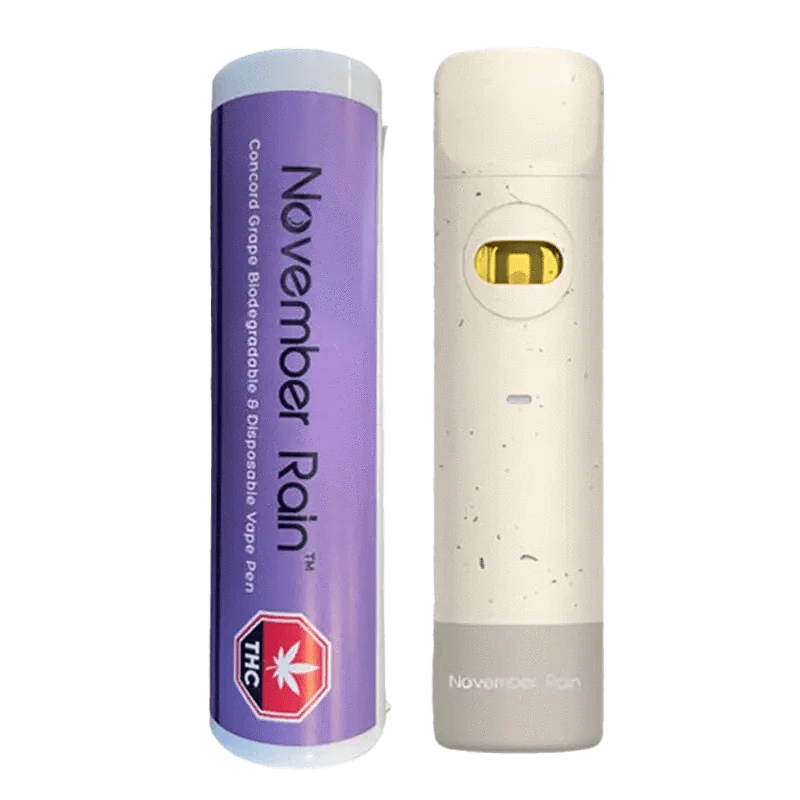 Front view of the Concord Grape Biodegradable Disposable Vape Pen, a white cylinder with a minimalist design.