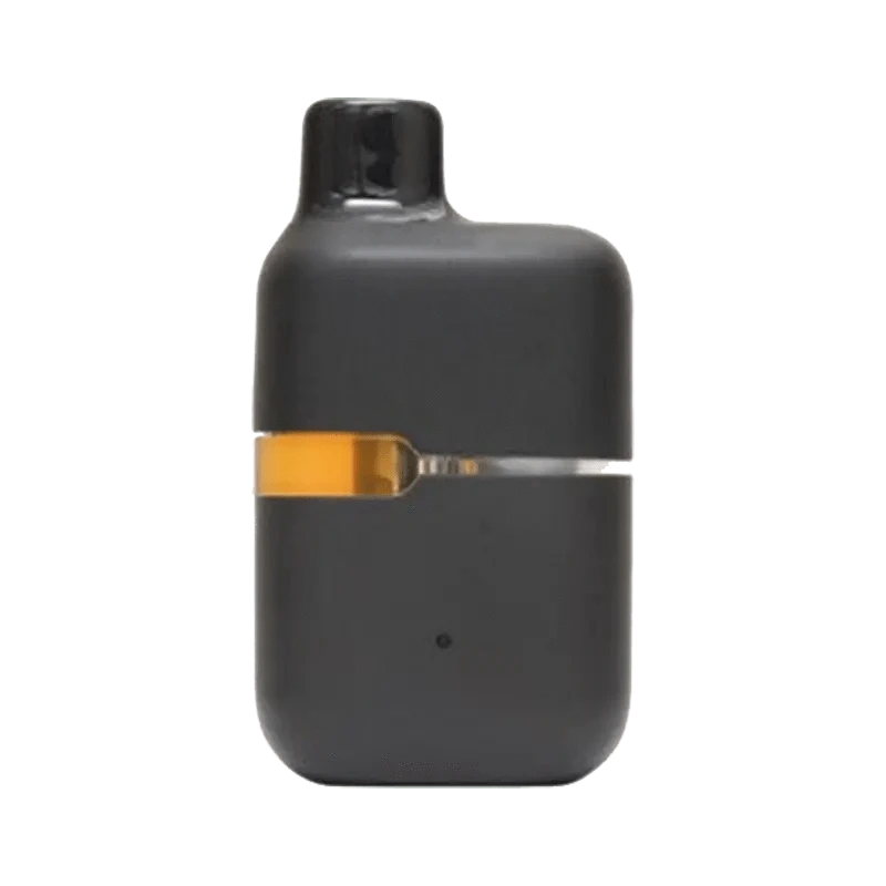 Front view of the Mango Cake Live Resin AIO Disposable Vape, a sleek, black device against a plain white background.