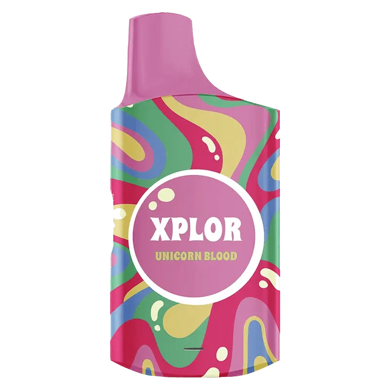 Front view of the Unicorn Blood Disposable Vape with a vibrant, colorful, abstract background.