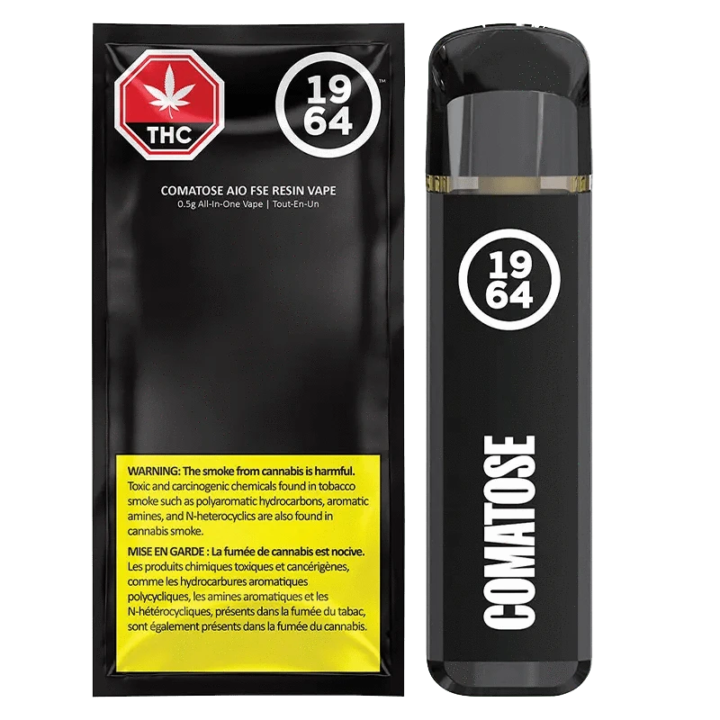 Comatose Fse Resin All In One Disposable Vape displayed with a gradient background and bold, contrasting typography.