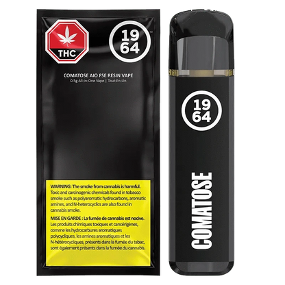 Comatose Fse Resin All In One Disposable Vape displayed with a gradient background and bold, contrasting typography.