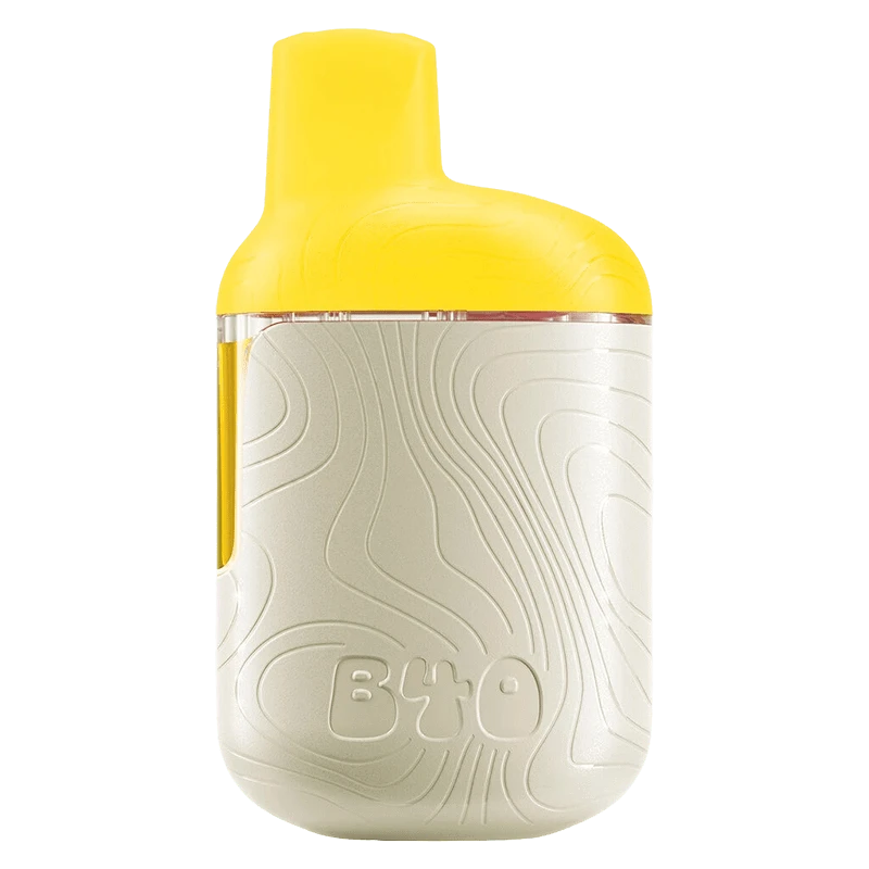 Front-facing close-up of the Sticky Pineapple All-In-One Disposable Vape showing a yellow mouthpiece atop a textured cream body with embossed "B40" and contour lines.