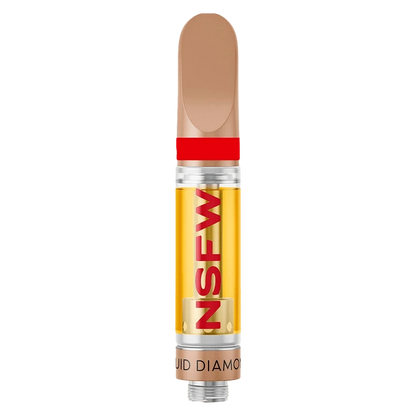 Center portrait of the Grape Kush NSFW Liquid Blunt Diamond Vape Cartridge showing a clear oil chamber with amber liquid and bold red "NSFW" lettering.