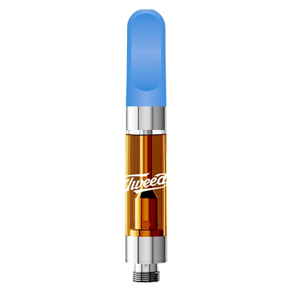 Center-aligned close-up of a Gorilla Berry Grape Liquid Diamonds Vape Cartridge showing its amber oil chamber, silver metal fittings, and blue mouthpiece.