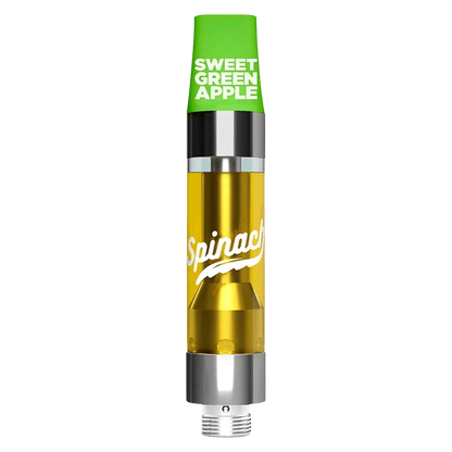 Center-front view of a Sweet Green Apple Liquid Diamonds Vape Cartridge with a green cap reading "SWEET GREEN APPLE" and a gold, branded cartridge body.
