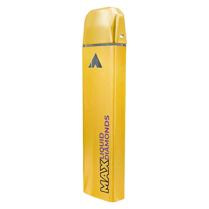 Straight-on view of the yellow Honey Berry Blast Liquid Diamond Disposable Vape standing upright, showing its slim rectangular body and printed logo.