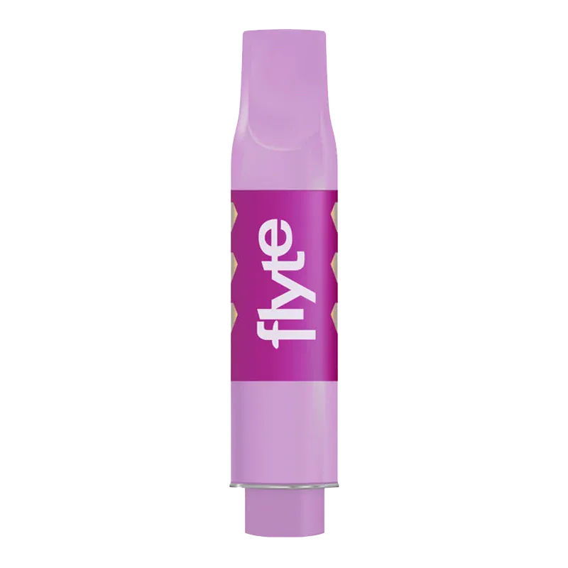 Centered, front-facing image of a purple Bubble Mania Ice Liquid Diamond Vape Cartridge with a bold "flyte" label on a white background