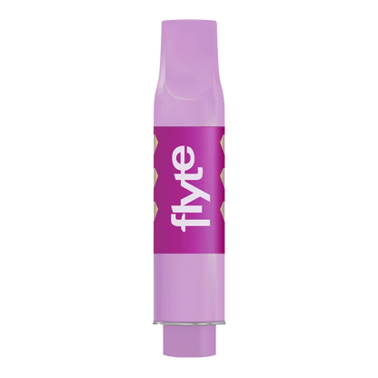 Centered, front-facing image of a purple Bubble Mania Ice Liquid Diamond Vape Cartridge with a bold "flyte" label on a white background
