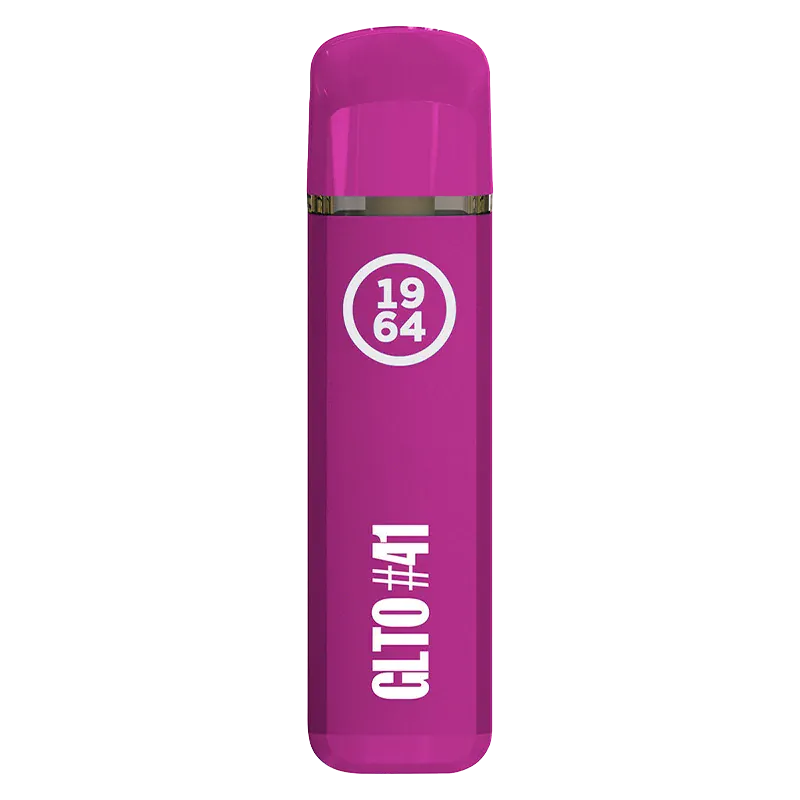 Straight-on view of a bright magenta GLTO #41 FSE Resin Disposable Vape with white "1964" circle logo and vertical branding on a white background