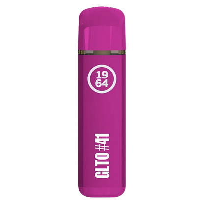 Straight-on view of a bright magenta GLTO #41 FSE Resin Disposable Vape with white "1964" circle logo and vertical branding on a white background